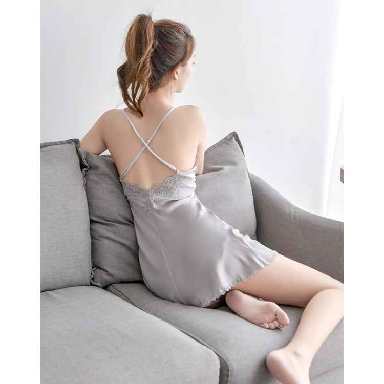 2 in 1 Ladies Lace Silk Sling Nightdress + Cardigan Nightgown Set (Color:Light Grey Size:M), M, L, Xl, Xxl