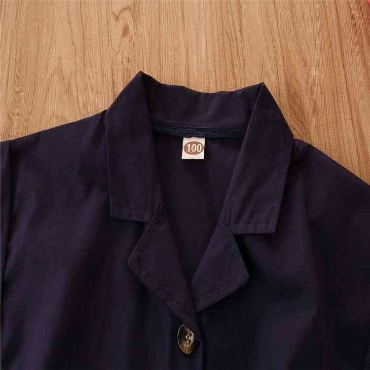 Girls Short-sleeved Single-breasted Jumpsuit