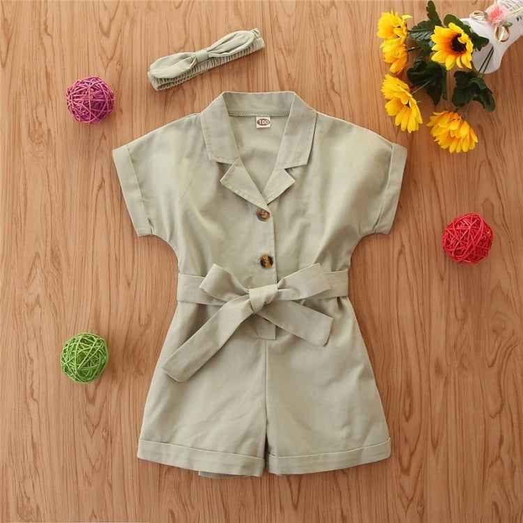 Girls Short-sleeved Single-breasted Jumpsuit