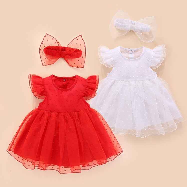 Girls Short-sleeved Mesh Dress With Bow