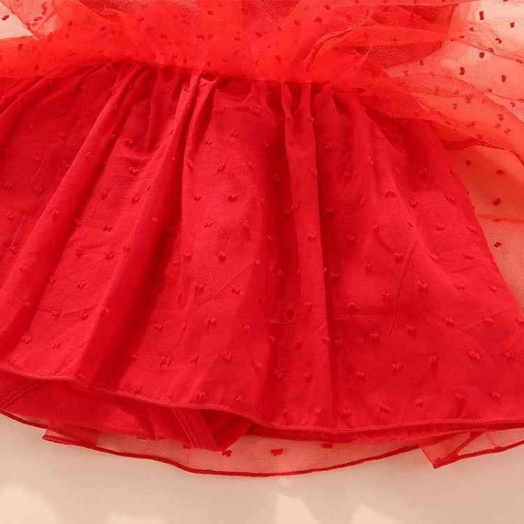 Girls Short-sleeved Mesh Dress With Bow