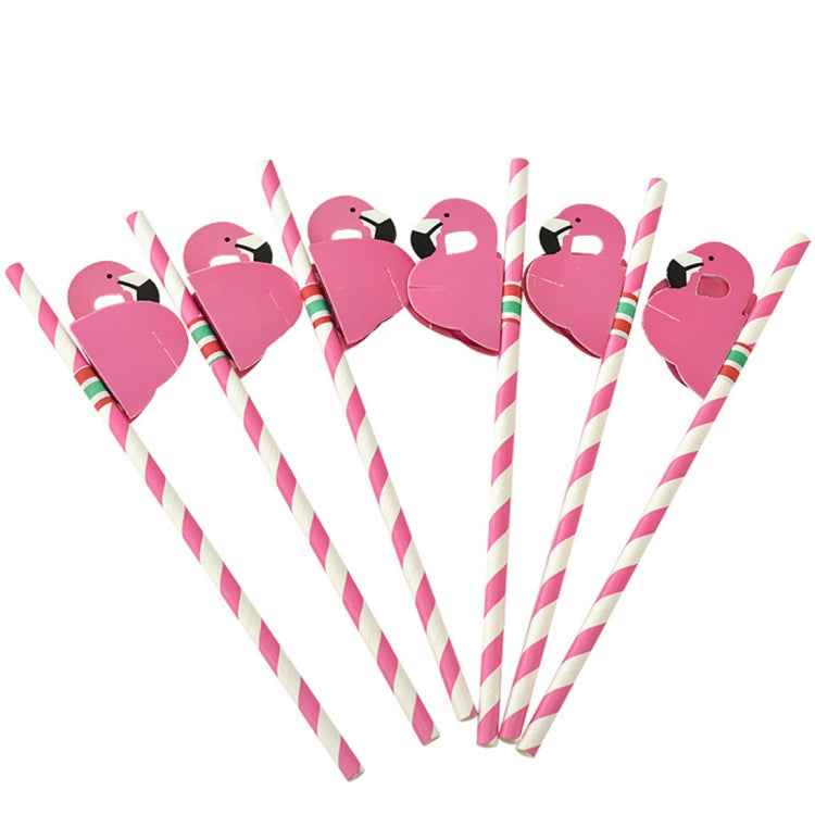 50 PCS 3D Flamingo Jungle Paper Straws Party Decorations Cocktail Straw (Pink)