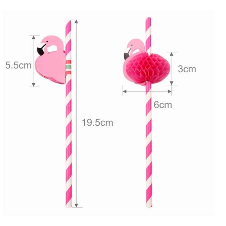 50 PCS 3D Flamingo Jungle Paper Straws Party Decorations Cocktail Straw (Pink)