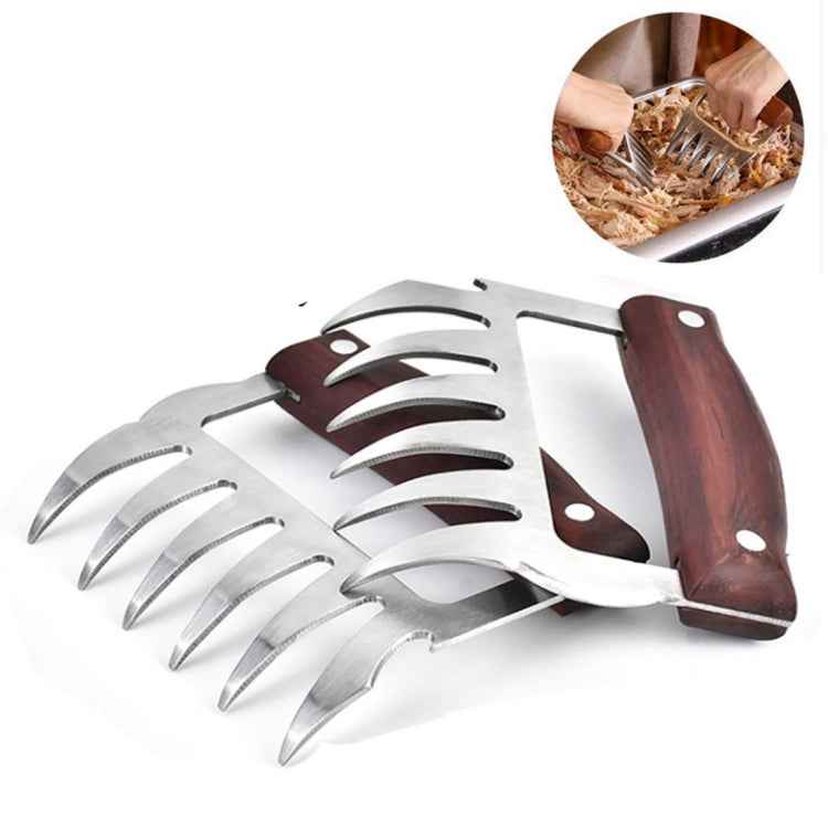 2 PCS Bear Claw Shaped stainless steel Barbecue Fork Chicken Shredded Wooden Handle Anti-skid Creative Kitchen Fork Claw Meat Claw Splitter with