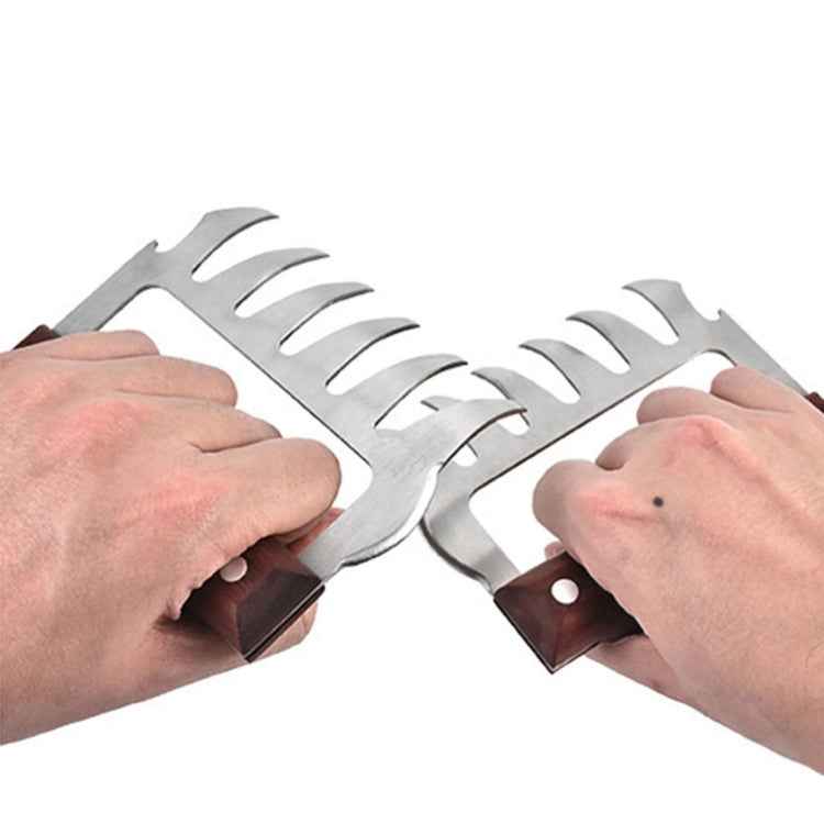 2 PCS Bear Claw Shaped stainless steel Barbecue Fork Chicken Shredded Wooden Handle Anti-skid Creative Kitchen Fork Claw Meat Claw Splitter with