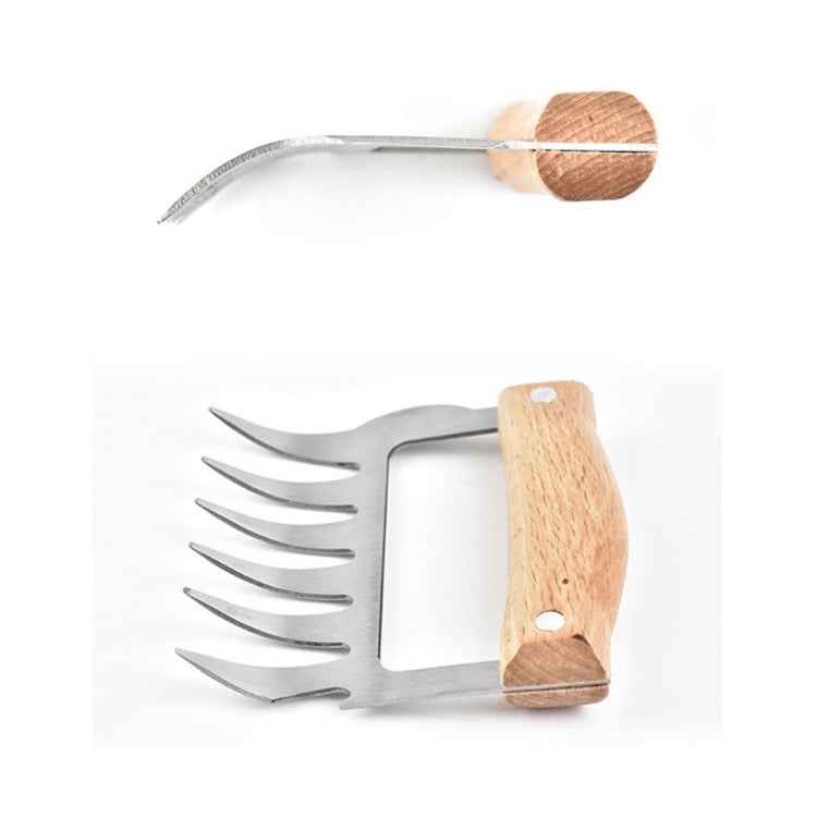 2 PCS Bear Claw Shaped stainless steel Barbecue Fork Chicken Shredded Wooden Handle Anti-skid Creative Kitchen Fork Claw Meat Claw Splitter with