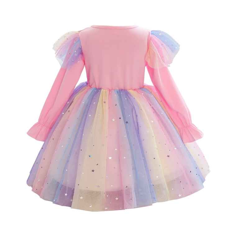 Children Dress With Flying Sleeves Rainbow Sequined Mesh Princess Dress