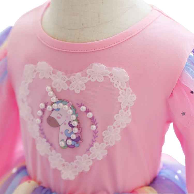 Children Dress With Flying Sleeves Rainbow Sequined Mesh Princess Dress