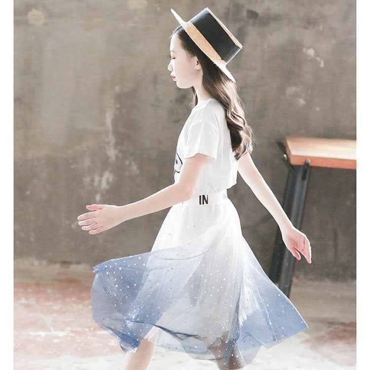 Women Short-sleeved Blouse + Two-piece Dress