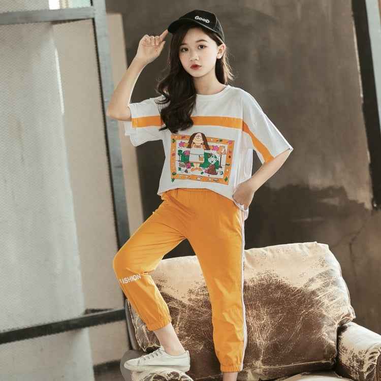 Girls Short-sleeved Blouse + Two-piece Casual Trousers