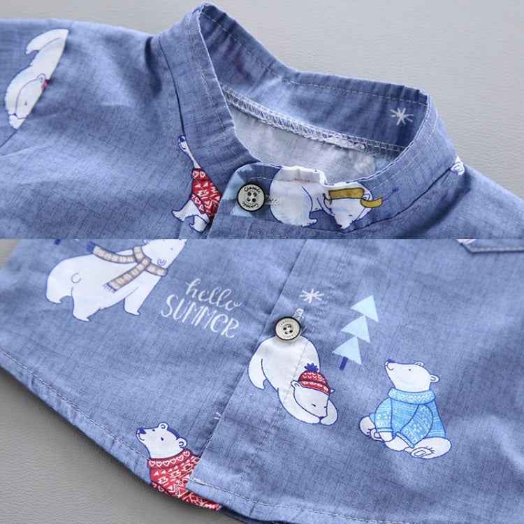 Summer Kids Leather Label Bear Shirt Short Sleeve Two-piece Suit