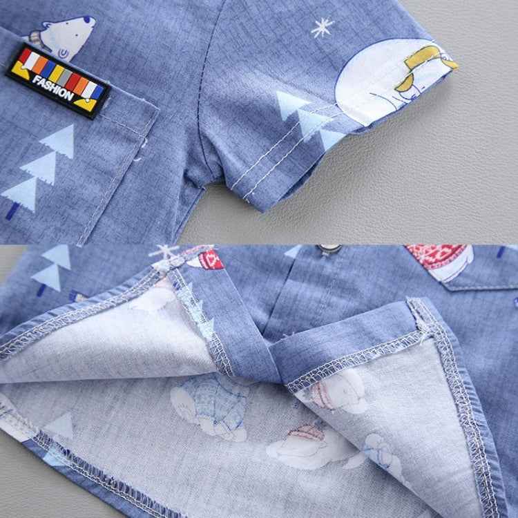 Summer Kids Leather Label Bear Shirt Short Sleeve Two-piece Suit