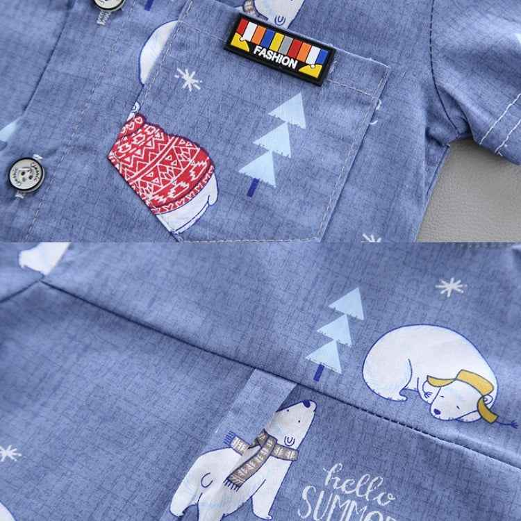 Summer Kids Leather Label Bear Shirt Short Sleeve Two-piece Suit