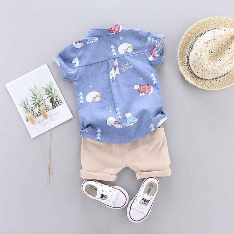 Summer Kids Leather Label Bear Shirt Short Sleeve Two-piece Suit