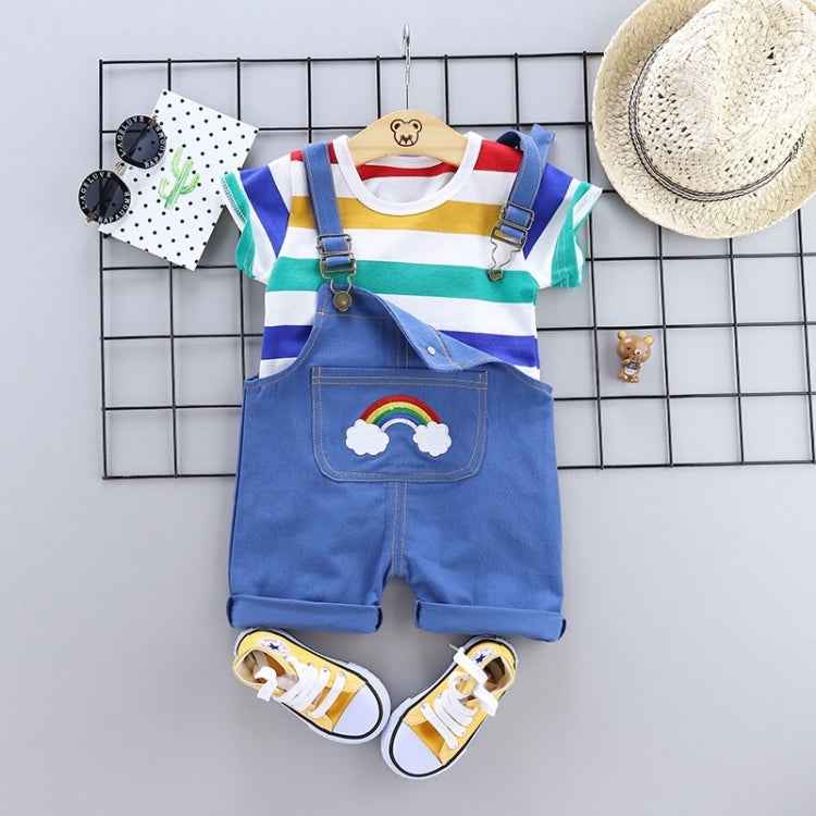 Summer Two-piece Baby Suspenders Suit Striped Short-sleeved Summer Dress