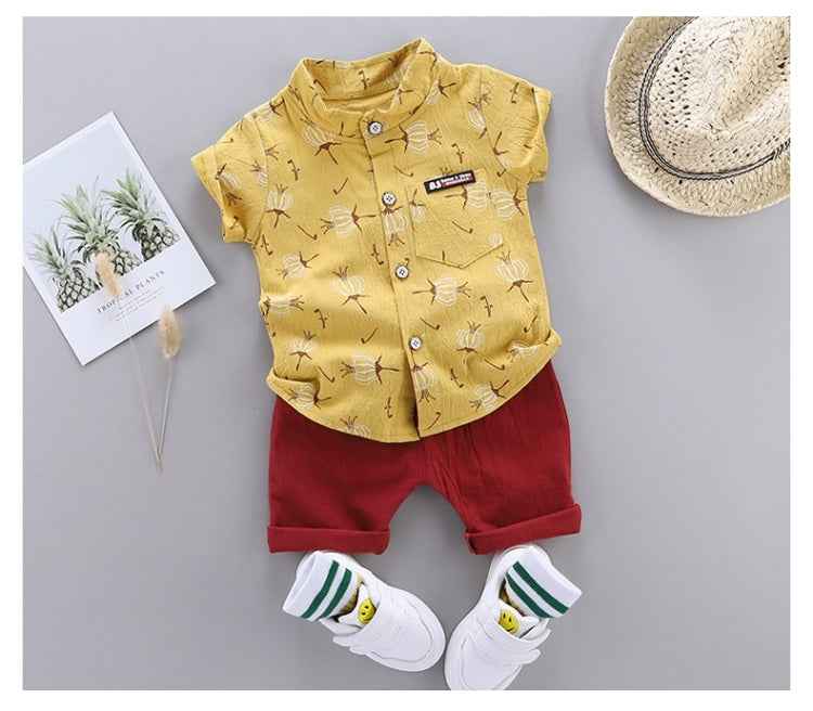 Summer Childrens Short-sleeved Suit Shirt Two-piece Suit