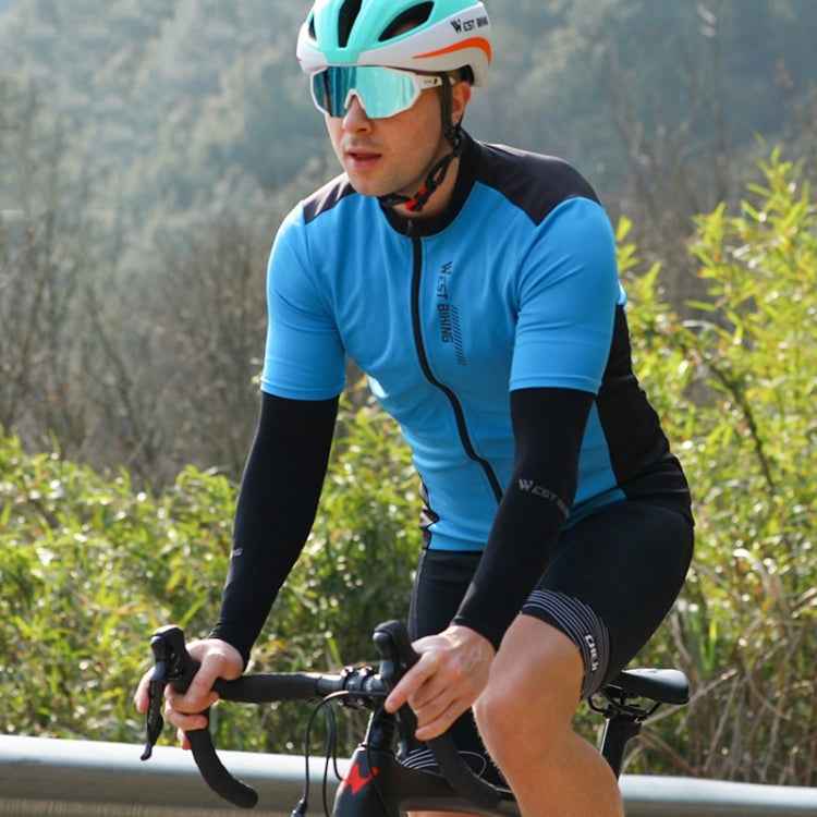 WEST BIKING YP0206163 Summer Polyester Mesh Breathable Sunscreen Cycling Jersey Zipper Sports Short Sleeve Top for Men