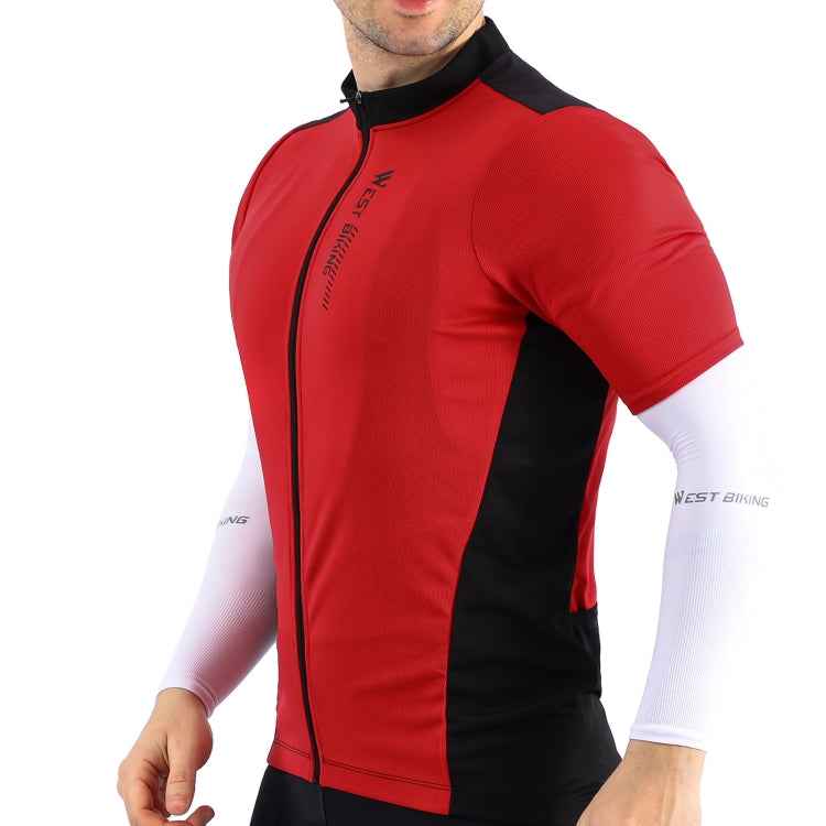 WEST BIKING YP0206163 Summer Polyester Mesh Breathable Sunscreen Cycling Jersey Zipper Sports Short Sleeve Top for Men