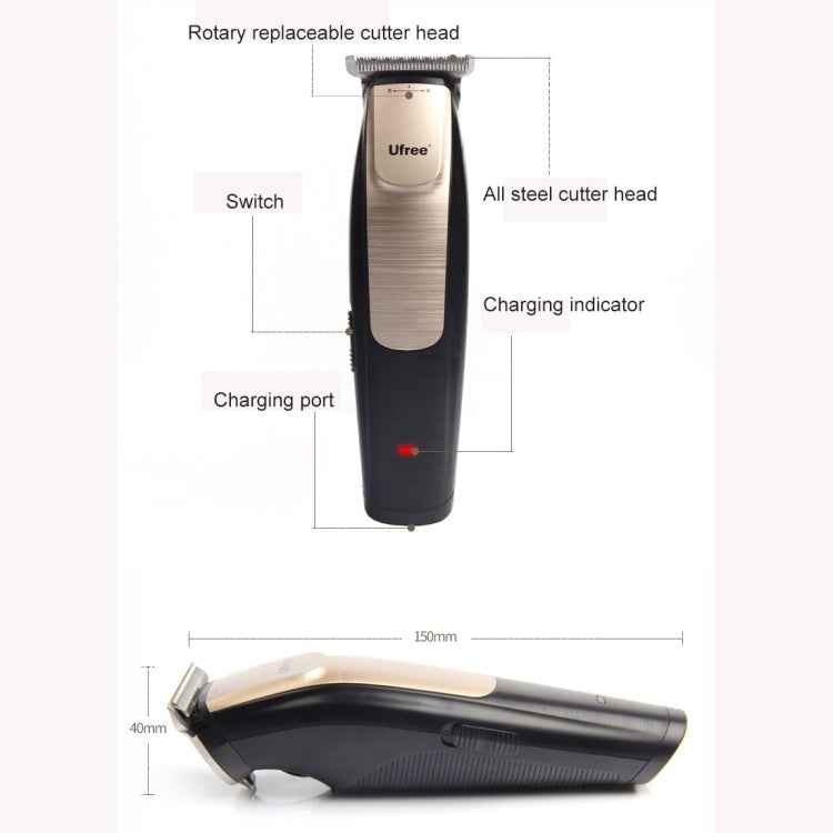 Ufree U-512 Professional Hair Salon Rechargeable Engraved Text Small Hair Clipper Hair Trimmer, EU Plug