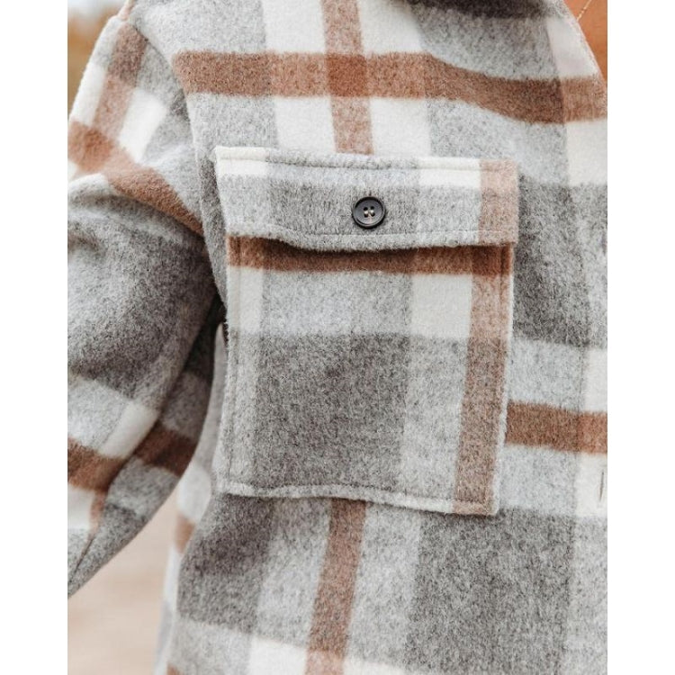 Lapel Long Sleeve Flannel Check Shirt Loose Casual Cardigan Jacket for Ladies