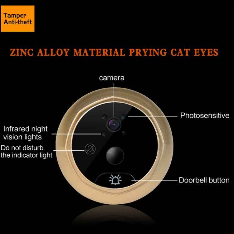 W5 2.4 inch Screen 2.0MP Security Camera No Disturb Peephole Viewer Doorbell, Support TF Card / Night Vision / Video Recording
