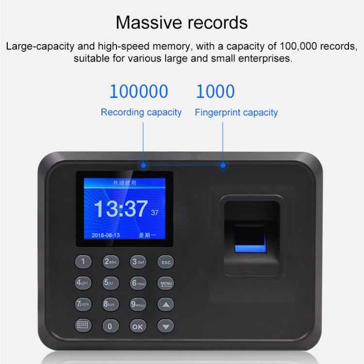 F01 Fingerprint Time Attendance Machine with 2.4 inch TFT Screen, US Plug