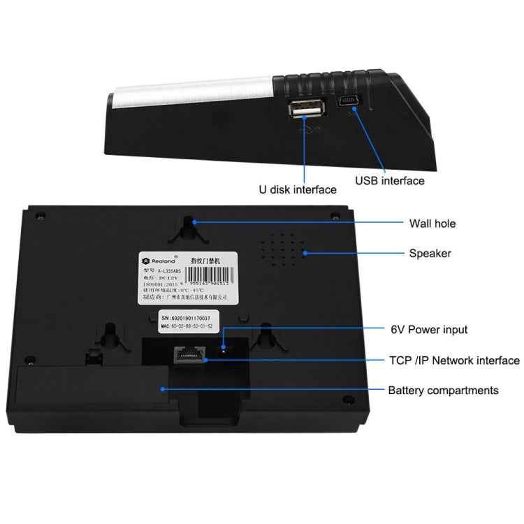 Realand AL355 Fingerprint Time Attendance with 2.8 inch Color Screen & ID Card Function & WiFi