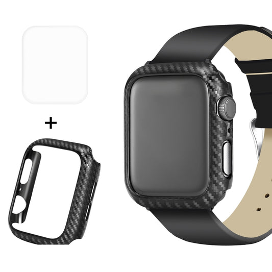 ENKAY Hat-Prince 2 in 1 Carbon Fiber Texture TPU Semi-clad Protective Shell + 3D Full Screen PET Curved Heat Bending HD Screen Protector for Apple Watch Series 5 & 4 40mm, 40mm