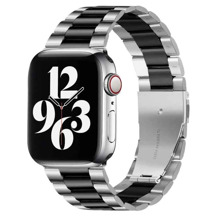 For Apple Watch Series 10 42mm / 9&8&7 41mm / SE 3&SE 2&6&SE&5&4 40mm / 3&2&1 38mm Fold Buckle 3 Beads Stainless Steel Watch Band