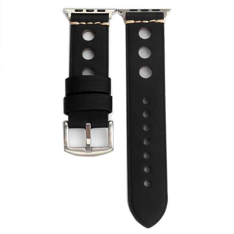 For Apple Watch Series 10 42mm / 9&8&7 41mm / SE 3&SE 2&6&SE&5&4 40mm / 3&2&1 38mm Retro Hole Genuine Leather Wrist Watch Band
