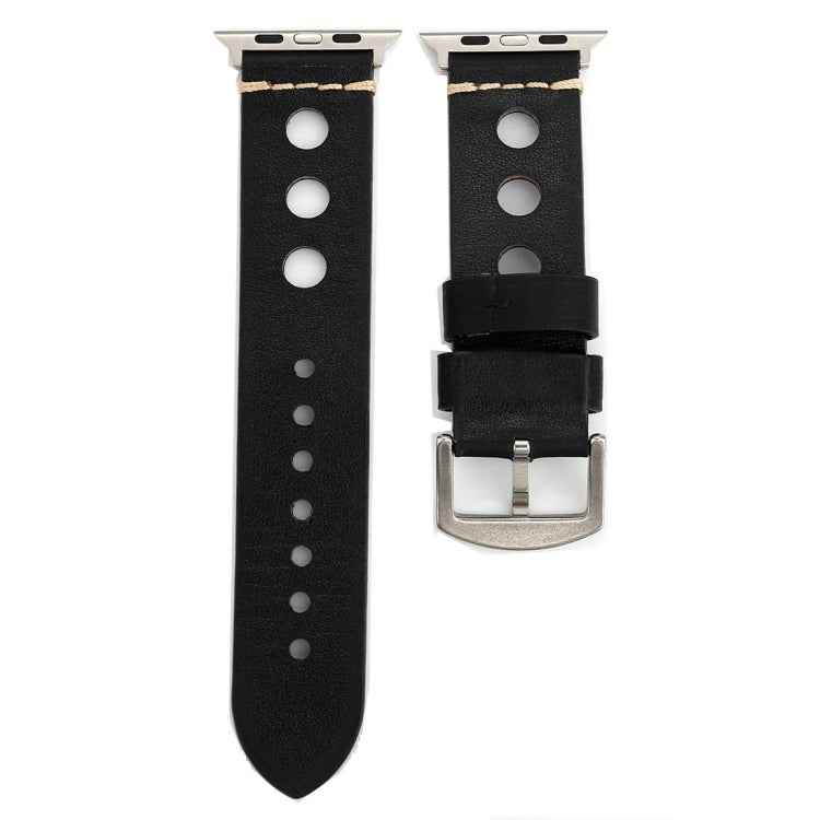For Apple Watch Series 10 42mm / 9&8&7 41mm / SE 3&SE 2&6&SE&5&4 40mm / 3&2&1 38mm Retro Hole Genuine Leather Wrist Watch Band
