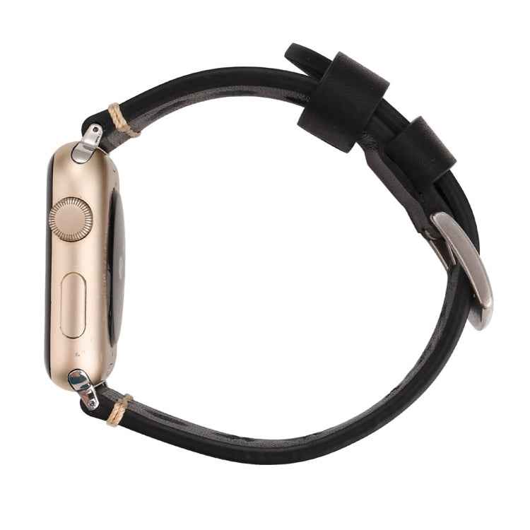 For Apple Watch Series 10 42mm / 9&8&7 41mm / SE 3&SE 2&6&SE&5&4 40mm / 3&2&1 38mm Retro Hole Genuine Leather Wrist Watch Band