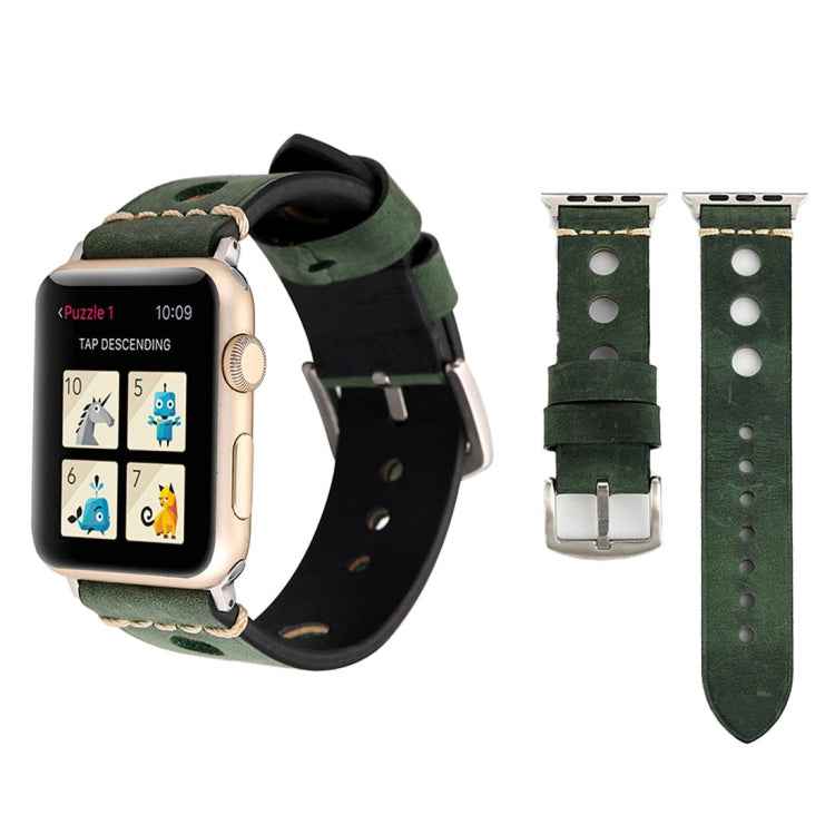 For Apple Watch Series 7 45mm / 6 & SE & 5 & 4 44mm / 42mm 3 & 2 & 1 Retro Hole Genuine Leather Wrist Watch Band