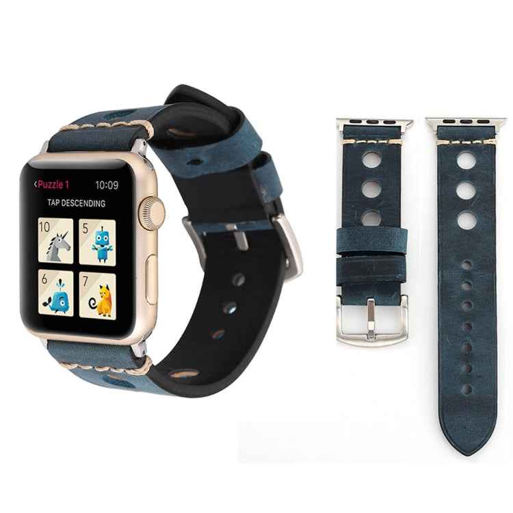For Apple Watch Series 7 45mm / 6 & SE & 5 & 4 44mm / 42mm 3 & 2 & 1 Retro Hole Genuine Leather Wrist Watch Band