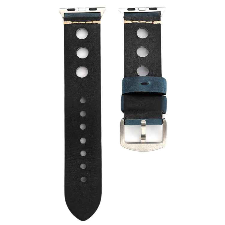For Apple Watch Series 7 45mm / 6 & SE & 5 & 4 44mm / 42mm 3 & 2 & 1 Retro Hole Genuine Leather Wrist Watch Band