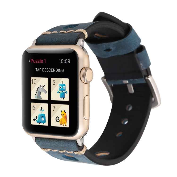 For Apple Watch Series 7 45mm / 6 & SE & 5 & 4 44mm / 42mm 3 & 2 & 1 Retro Hole Genuine Leather Wrist Watch Band