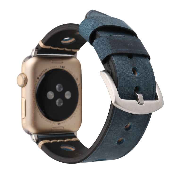For Apple Watch Series 7 45mm / 6 & SE & 5 & 4 44mm / 42mm 3 & 2 & 1 Retro Hole Genuine Leather Wrist Watch Band