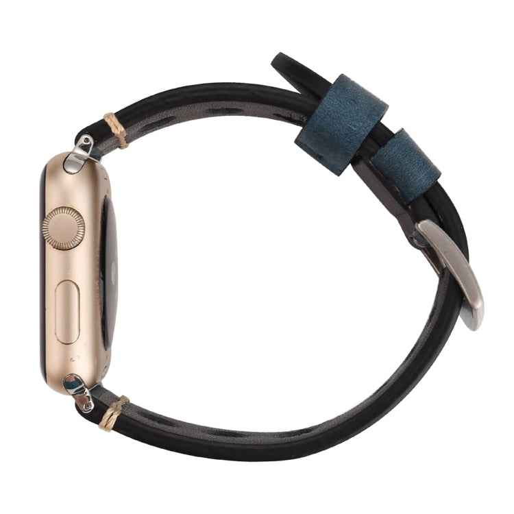 For Apple Watch Series 7 45mm / 6 & SE & 5 & 4 44mm / 42mm 3 & 2 & 1 Retro Hole Genuine Leather Wrist Watch Band