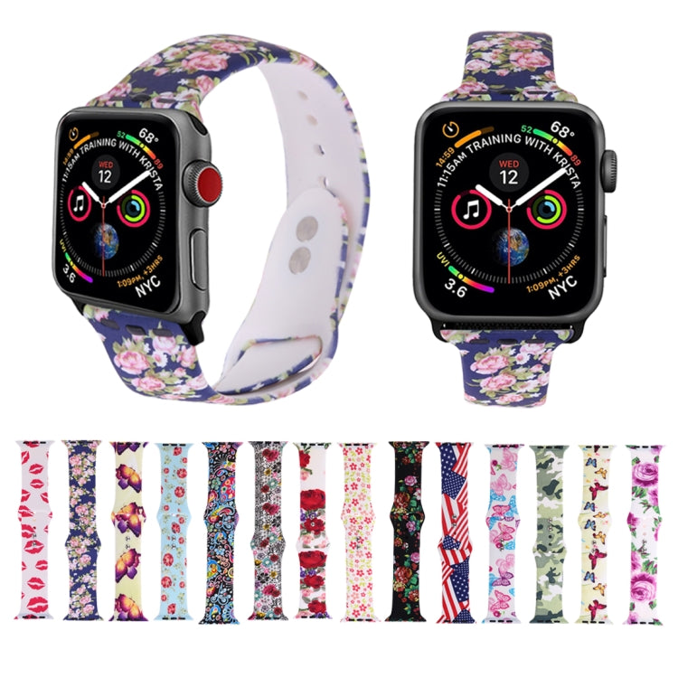Silicone Printing Strap for Apple Watch Series 5 & 4 40mm (Color Flower Pattern), 40mm