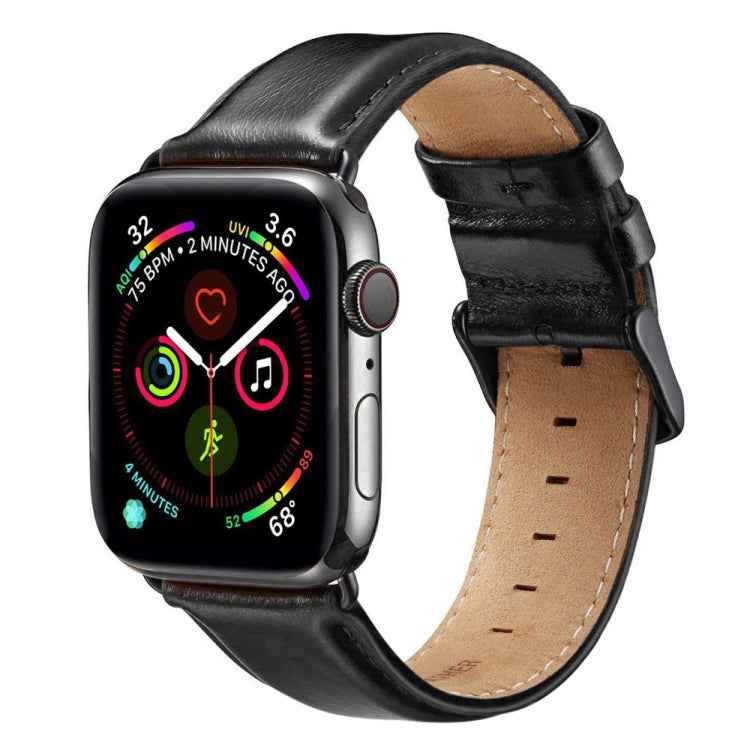 Black Buckle Leather Watch Band For Apple Watch Series 10 42mm / 9&8&7 41mm / SE 3&SE 2&6&SE&5&4 40mm / 3&2&1 38mm