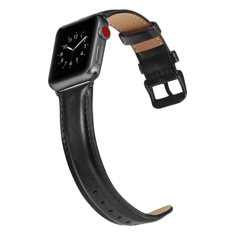Black Buckle Leather Watch Band For Apple Watch Series 10 42mm / 9&8&7 41mm / SE 3&SE 2&6&SE&5&4 40mm / 3&2&1 38mm