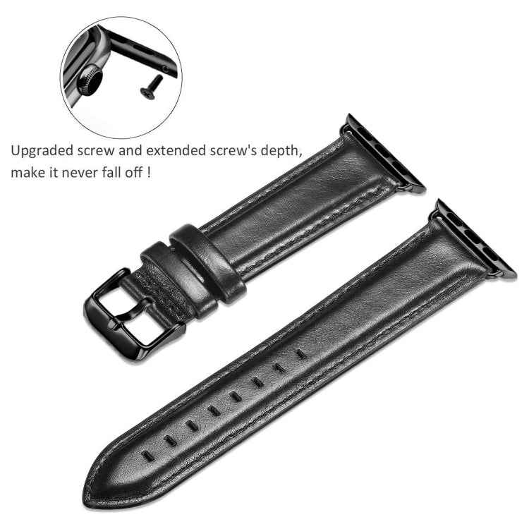 Black Buckle Leather Watch Band For Apple Watch Series 10 42mm / 9&8&7 41mm / SE 3&SE 2&6&SE&5&4 40mm / 3&2&1 38mm