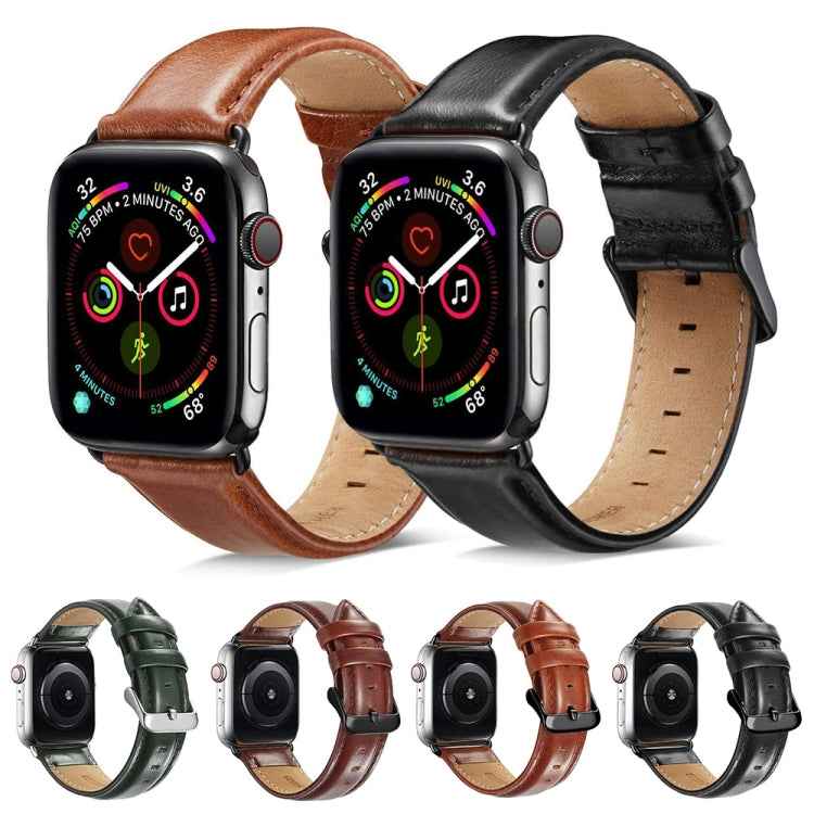Black Buckle Leather Watch Band For Apple Watch Series 10 42mm / 9&8&7 41mm / SE 3&SE 2&6&SE&5&4 40mm / 3&2&1 38mm