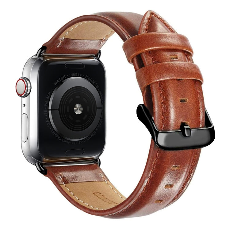 Black Buckle Leather Watch Band For Apple Watch Ultra 49mm&Watch Ultra 2 49mm / Series 10 46mm / 9&8&7 45mm / SE 3&SE 2&6&SE&5&4 44mm / 3&2&1 42mm