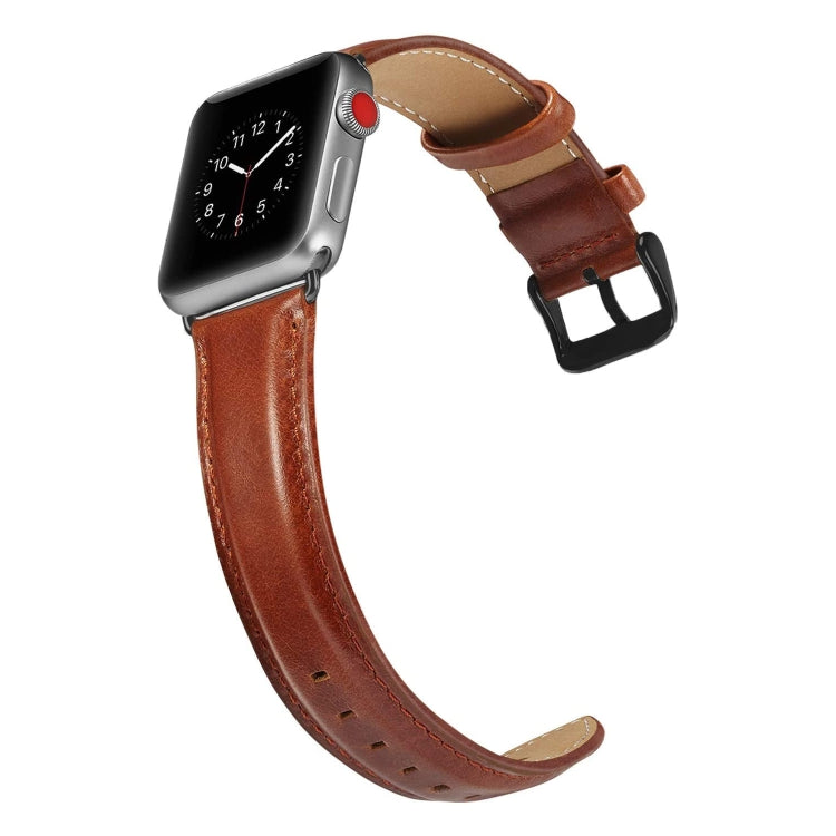Black Buckle Leather Watch Band For Apple Watch Ultra 49mm&Watch Ultra 2 49mm / Series 10 46mm / 9&8&7 45mm / SE 3&SE 2&6&SE&5&4 44mm / 3&2&1 42mm