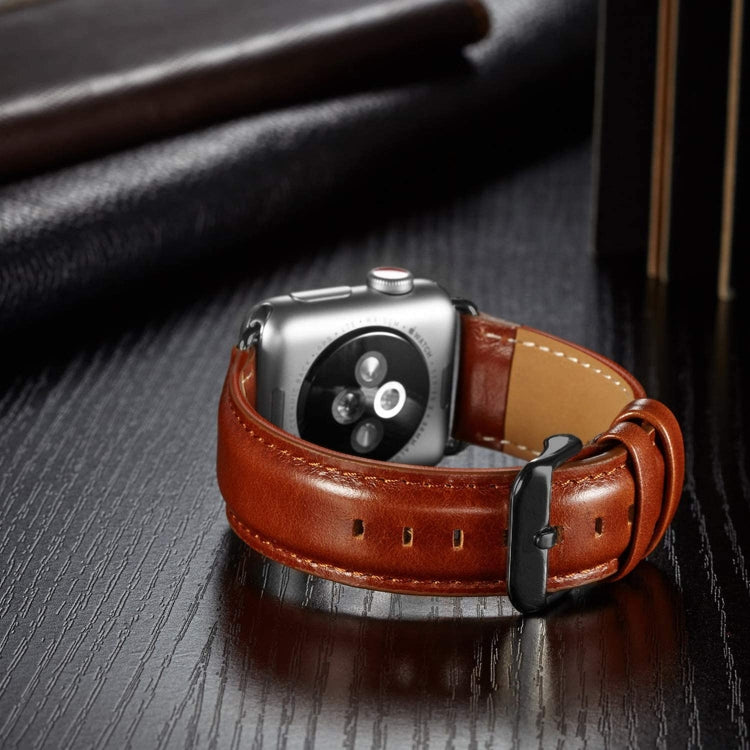Black Buckle Leather Watch Band For Apple Watch Ultra 49mm&Watch Ultra 2 49mm / Series 10 46mm / 9&8&7 45mm / SE 3&SE 2&6&SE&5&4 44mm / 3&2&1 42mm