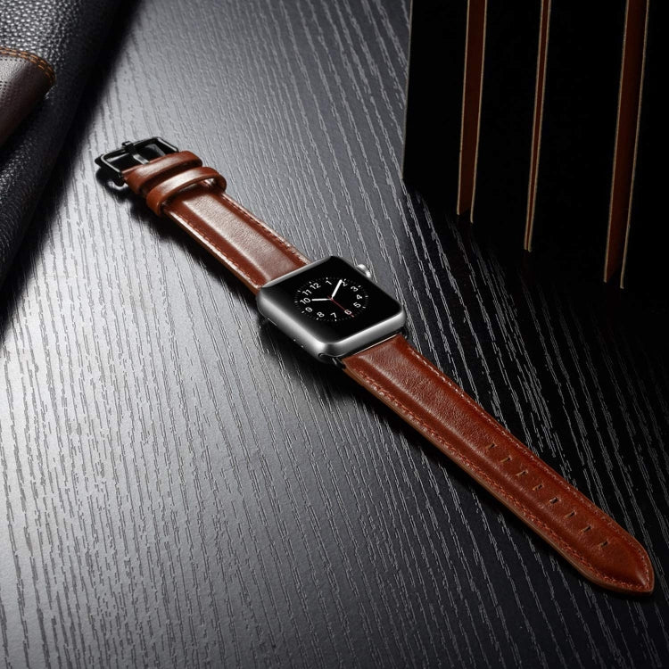 Black Buckle Leather Watch Band For Apple Watch Ultra 49mm&Watch Ultra 2 49mm / Series 10 46mm / 9&8&7 45mm / SE 3&SE 2&6&SE&5&4 44mm / 3&2&1 42mm