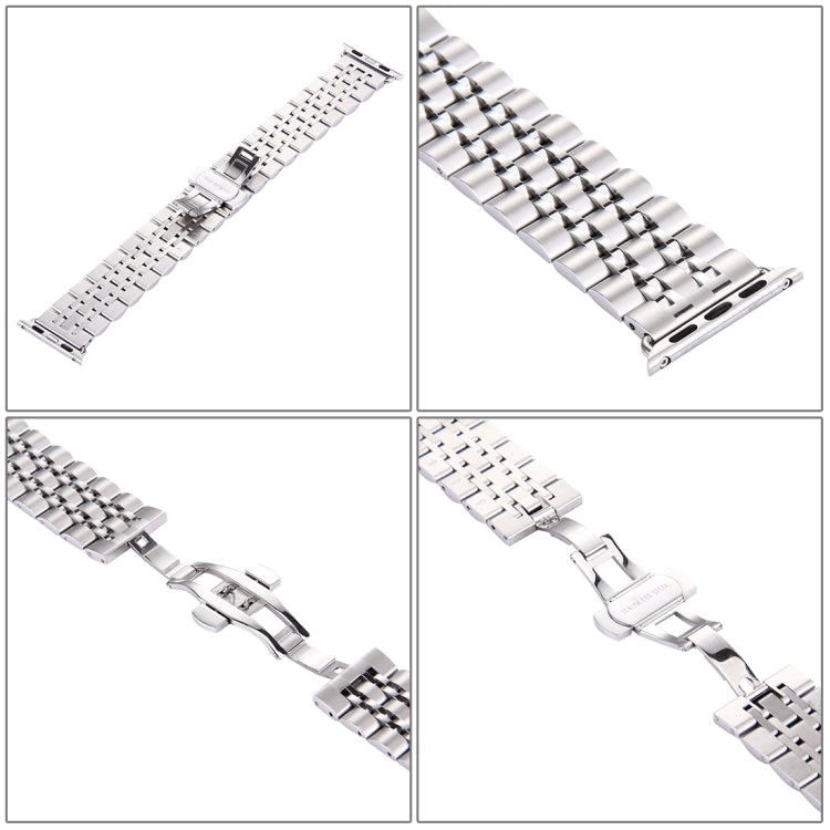 20mm Women Hidden Butterfly Buckle 7 Beads Stainless Steel Watch Band For Apple Watch 38mm(Silver Gold), 20mm Women
