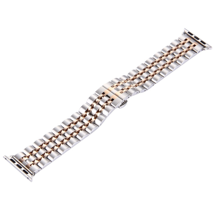 Hidden Butterfly Buckle 7 Beads Stainless Steel Watch Band For Apple Watch 42mm(Silver Gold)