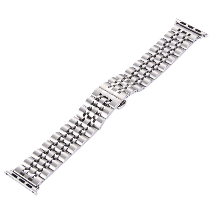 Hidden Butterfly Buckle 7 Beads Stainless Steel Watch Band For Apple Watch 42mm(Silver Gold), 20mm Women